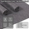 Rolls of gray stain resistant microfiber cleaning cloths showing features like high water absorption and easy cleaning.
