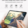 A hand is using a paper texture screen protector on an iPad, demonstrating anti-glare and safe usage.