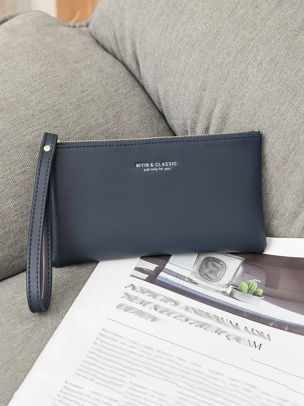 Slim PU Leather Zip-Around Wallet with Card and Phone Pockets