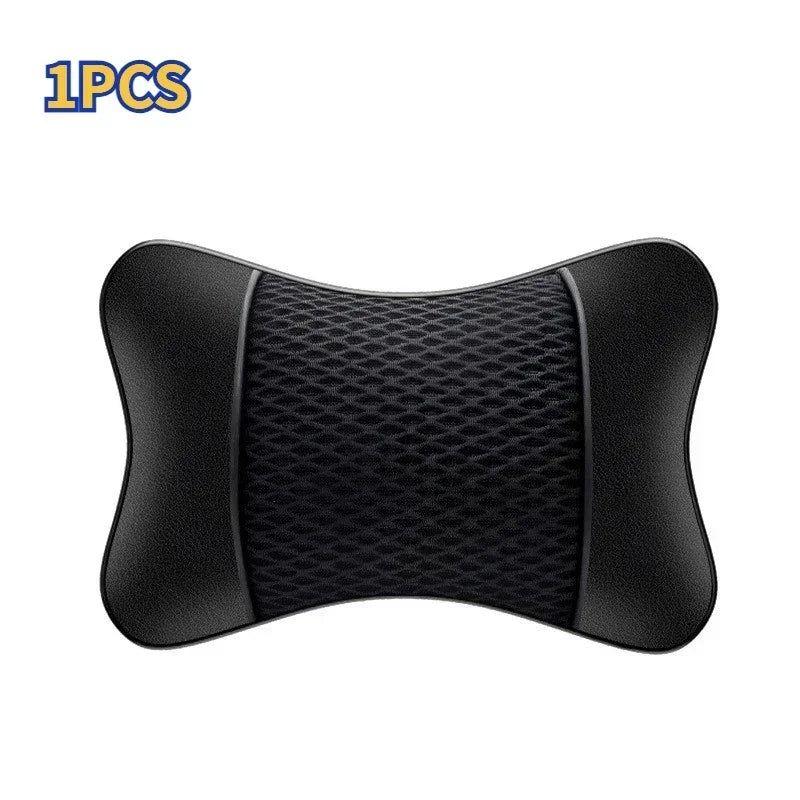 Cabezal de coche y cojín de asiento de cuero negro premium