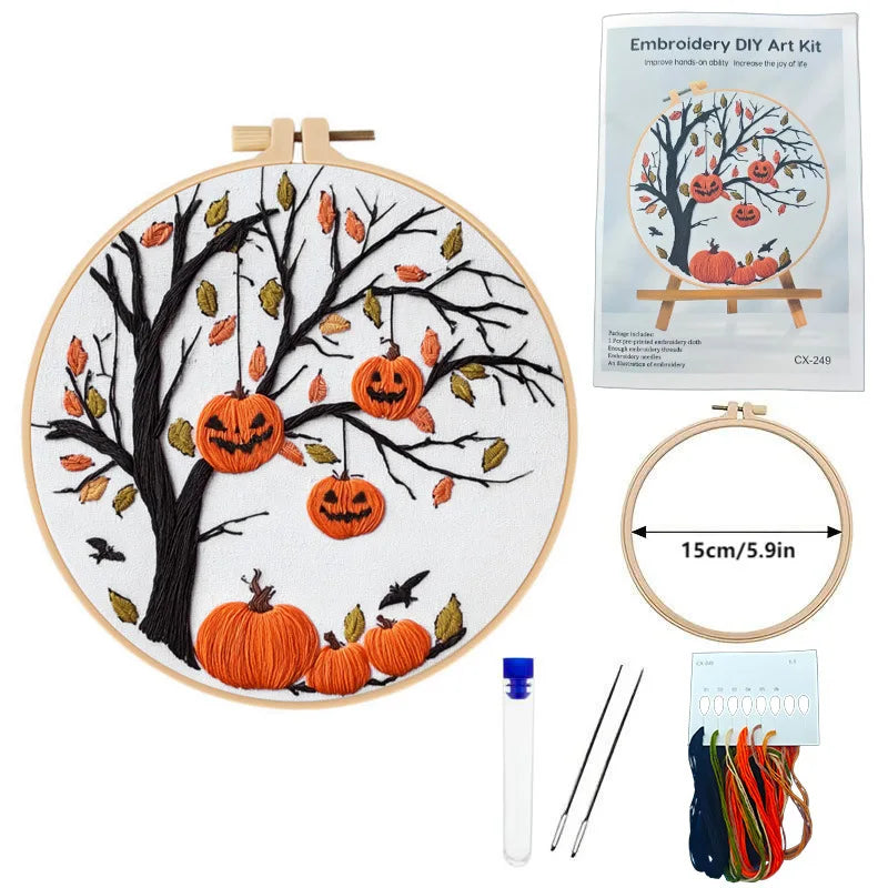 Fall Pumpkin Cross Stitch Kit for Adults with Embroidery Tools
