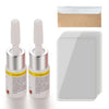 A kit for windshield repair showing a small bottle and a clear plastic sheet.