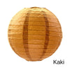 A round, crinkled paper lantern in a warm khaki or tan color.