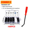 A set of 100 pieces of boxed buckle and a car disassembly tool screwdriver kit with a red handle