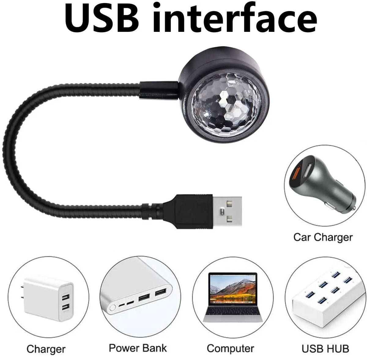 USB Music-Activated LED Projection Light with Flexible Neck
