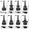 A collection of XSTORM LED car headlight bulbs including H1, H4, H7, H11, 9005, 9006, 9012, and H13 models with various conne