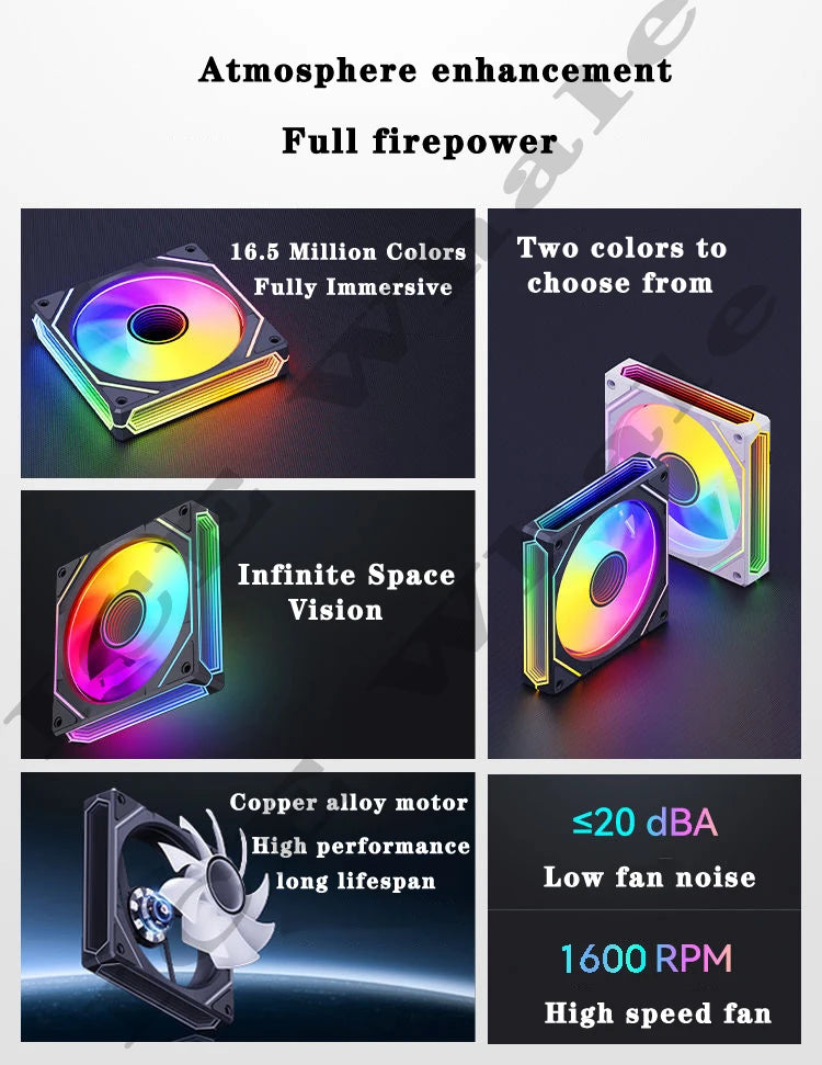 Set Hochleistungs-PC-Kühlerlüfter mit RGB-Beleuchtung und Kupferlegierungsmotor für immersive Atmosphäre