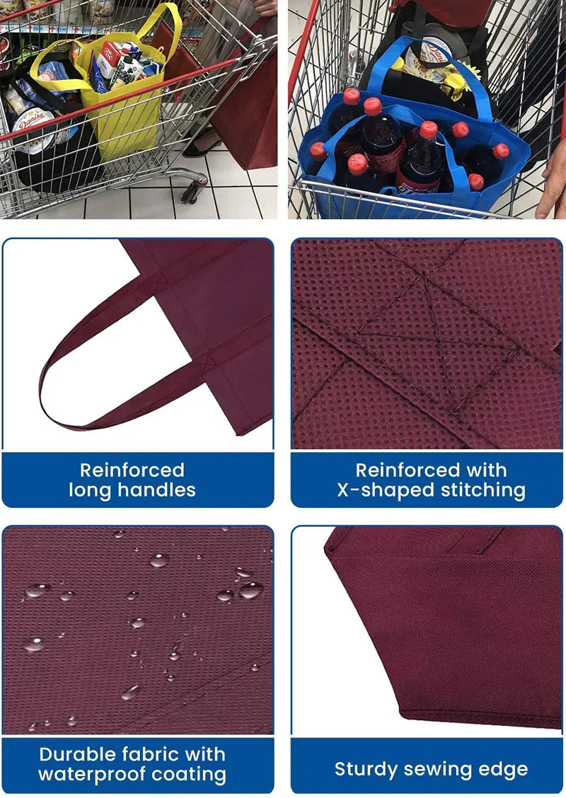 Reusable Non-Woven Grocery Tote Bags, 6-Pack Foldable Shopping Bags with Long Handles