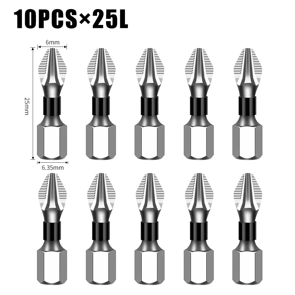 Magnetic Cross Head Screwdriver Bit Set (S2 Steel, Anti-Slip)