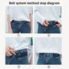 Step diagram showing how to use an elastic no-buckle belt for men and women