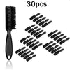 A set of 30 black grooming brushes for wigs and beards, including a large comb and multiple smaller tools.