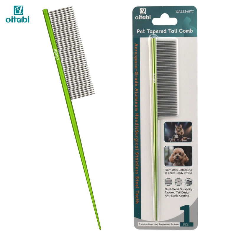 Dual-Metal Pet Grooming Comb with Tapered Tail