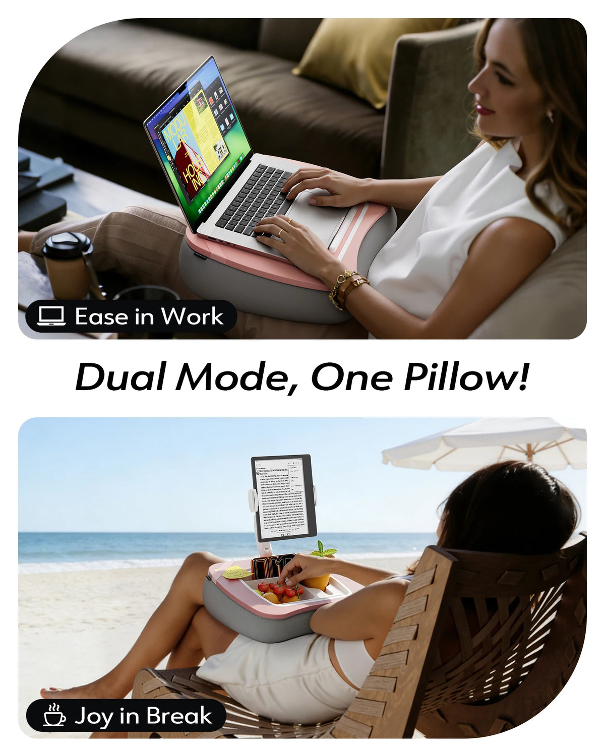 Adjustable Tablet Pillow Stand with Snack Bowl & Foldable Arm