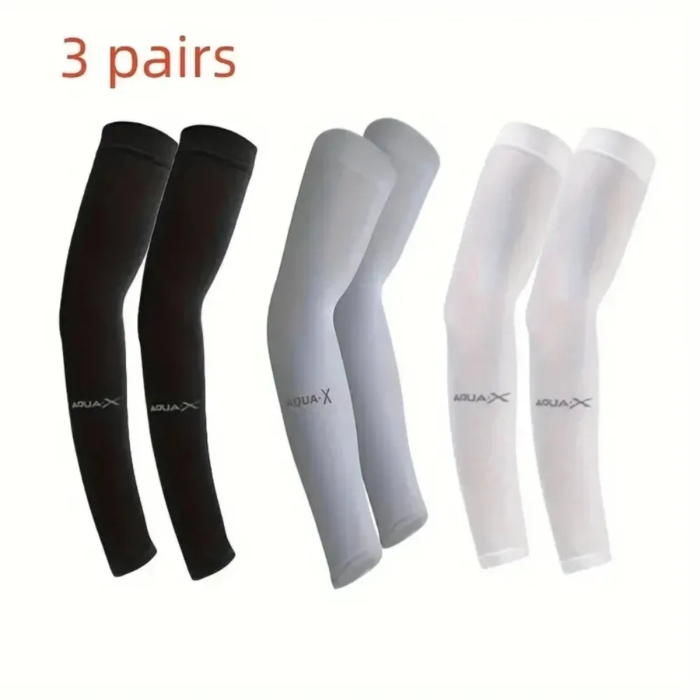 Trois paires de manches de protection UV blanches et noires ou couvre-bras respirants pour activités extérieures