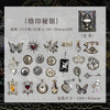 A collection of 50 metal-embossed decorative stickers featuring butterflies, leaves, and vintage motifs for journaling.