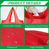 Red foldable reusable grocery bag showing details like a comfortable handle, independent small pocket, waterproof material, a