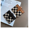 Checkered Canvas Card Wallet with Buckle Closure