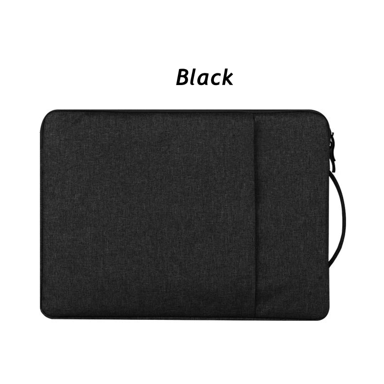 Black waterproof laptop sleeve with a handle for 13 to 16 inch notebooks