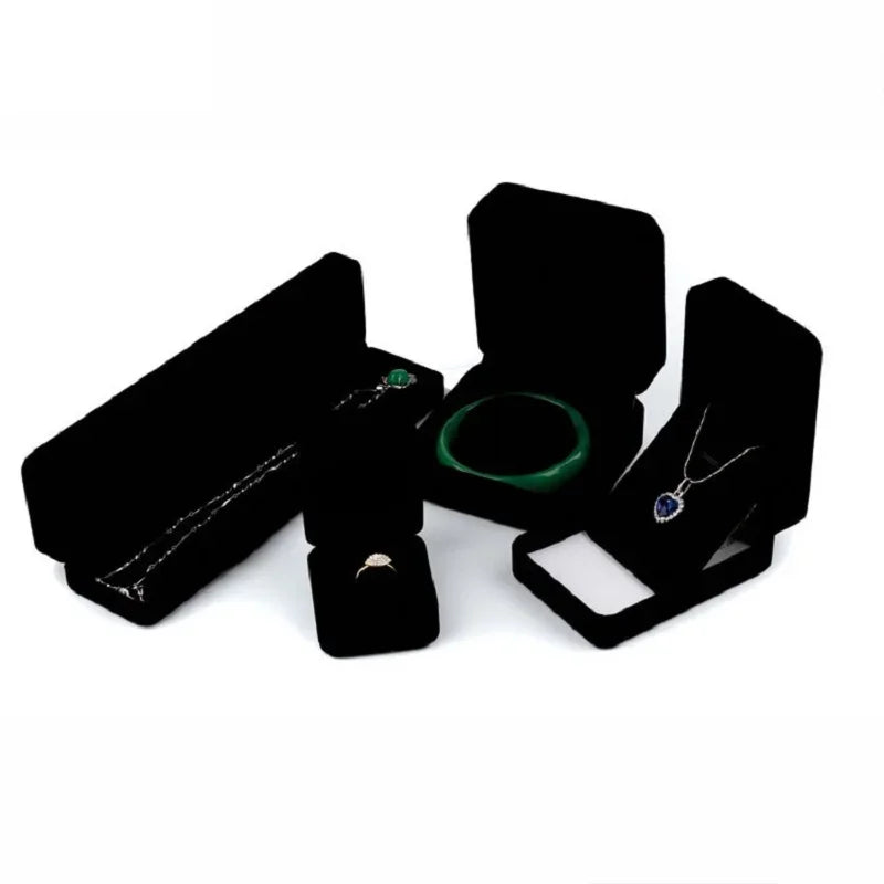 Elegant black velvet jewelry storage and gift box with a velvet lining inside