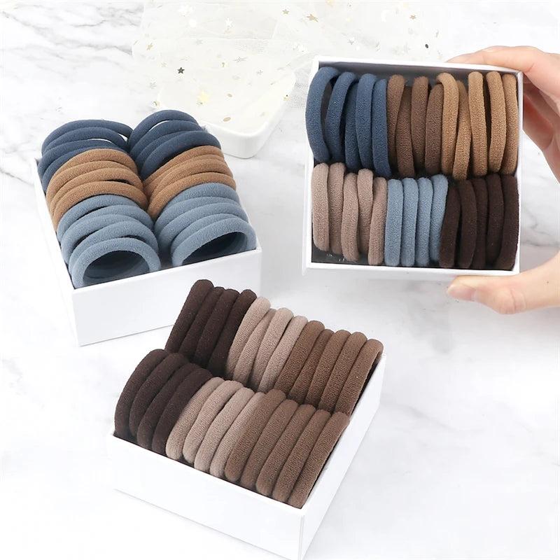 50-Pack Solid Color Elastic Hair Ties for Women & Girls