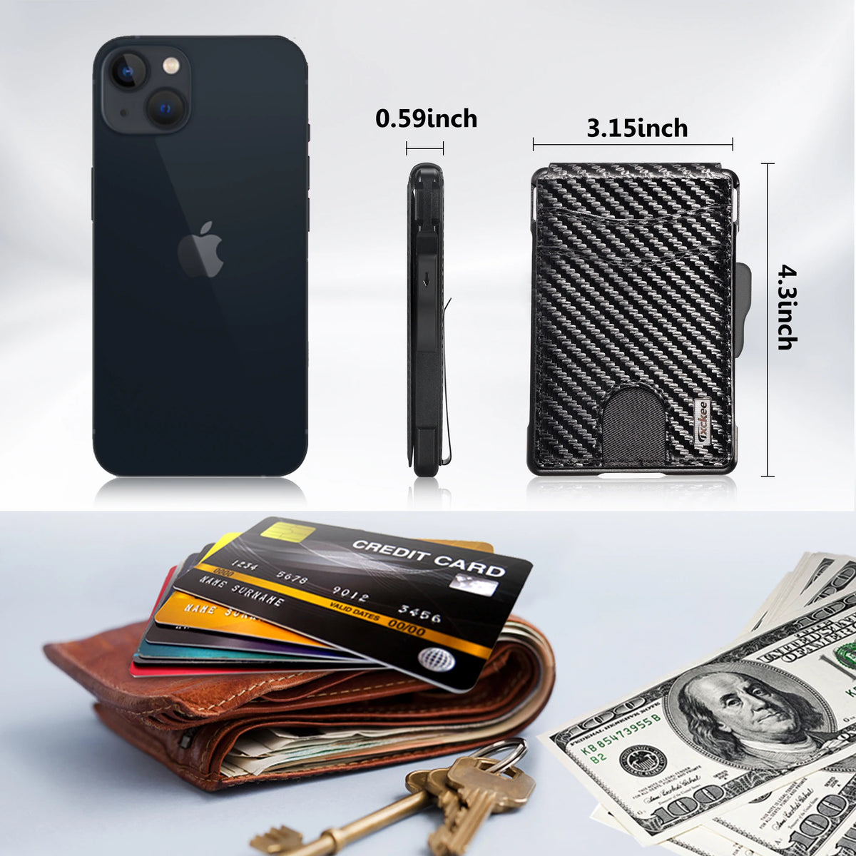 Slim RFID-Blocking Wallet with Money Clip and ID Window