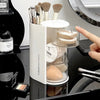 Clear acrylic organizer for hair accessories with rotating compartments and brushes