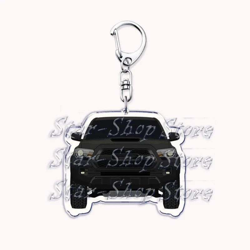 A durable metal key ring featuring a silhouette of an off-road truck.
