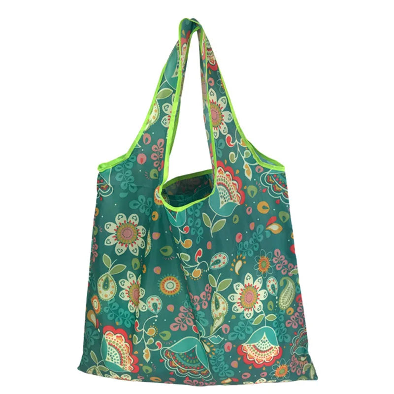 Foldable Nylon Reusable Shopping Bag with Floral Print