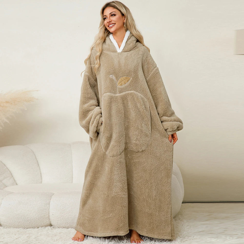 Oversized Wearable Fleece Blanket Hoodie with Sleeves