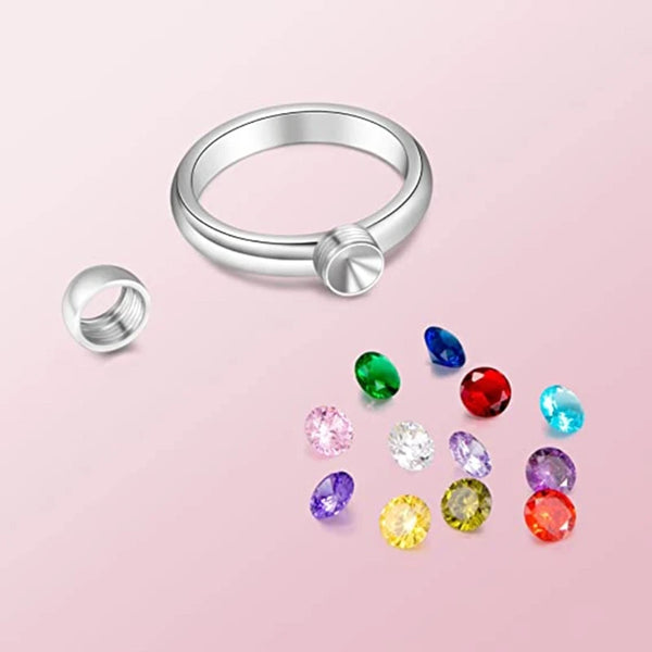 Interchangeable Geburtssteinring mit 12 Zirkon-Steinen