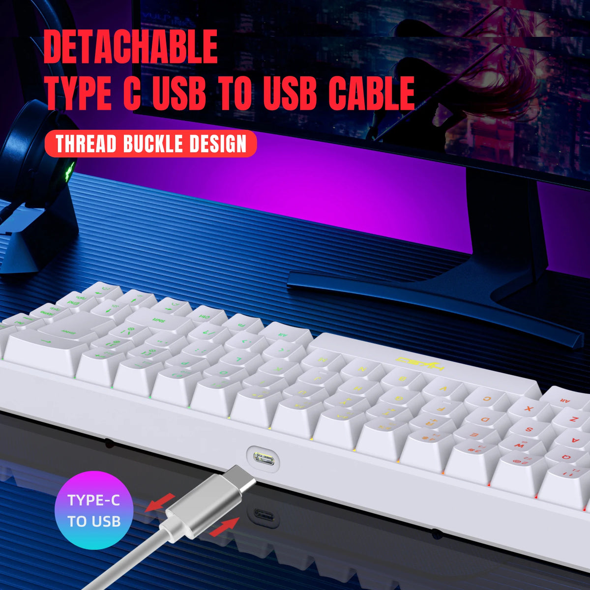 Compact 68-Key RGB Gaming Keyboard with USB Wired Connection