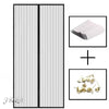 Magnetic mosquito net curtain shown with a folded white paper product and loose gold-colored items.