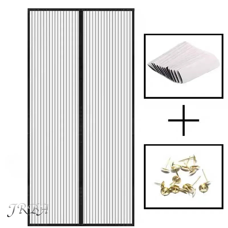 Magnetic mosquito net curtain shown with a folded white paper product and loose gold-colored items.