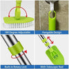 A green triangular floor brush with an adjustable head and a detachable handle featuring a rotary lock and telescopic rod.