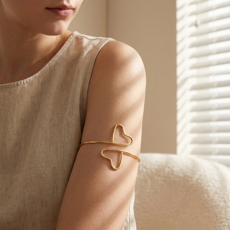 Minimalist Hollow Heart Cuff Bracelet