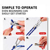 Four steps showing how to operate a heavy-duty rope tensioner with a reflective nylon rope.