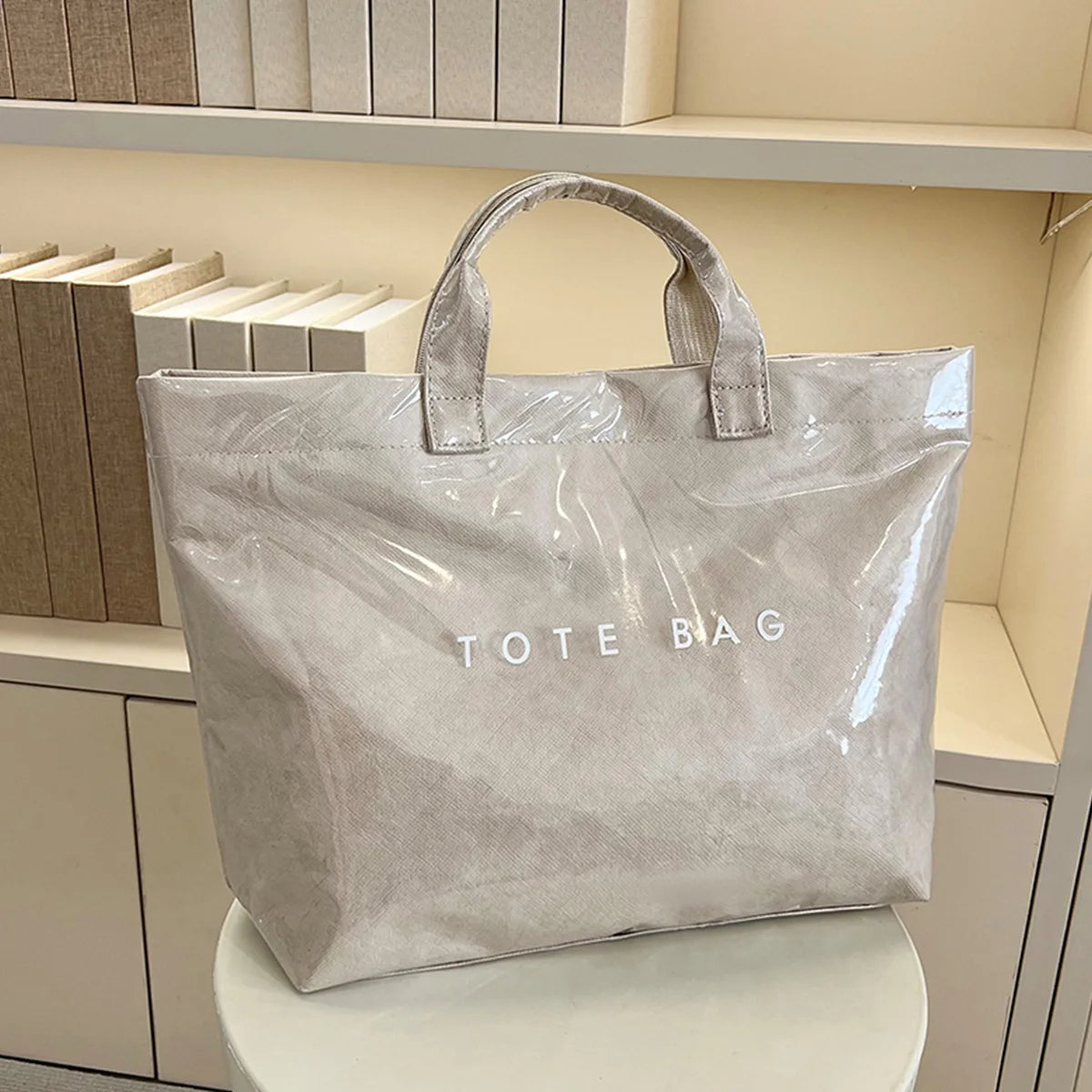 Clear PVC Tote Bag with Letter Print