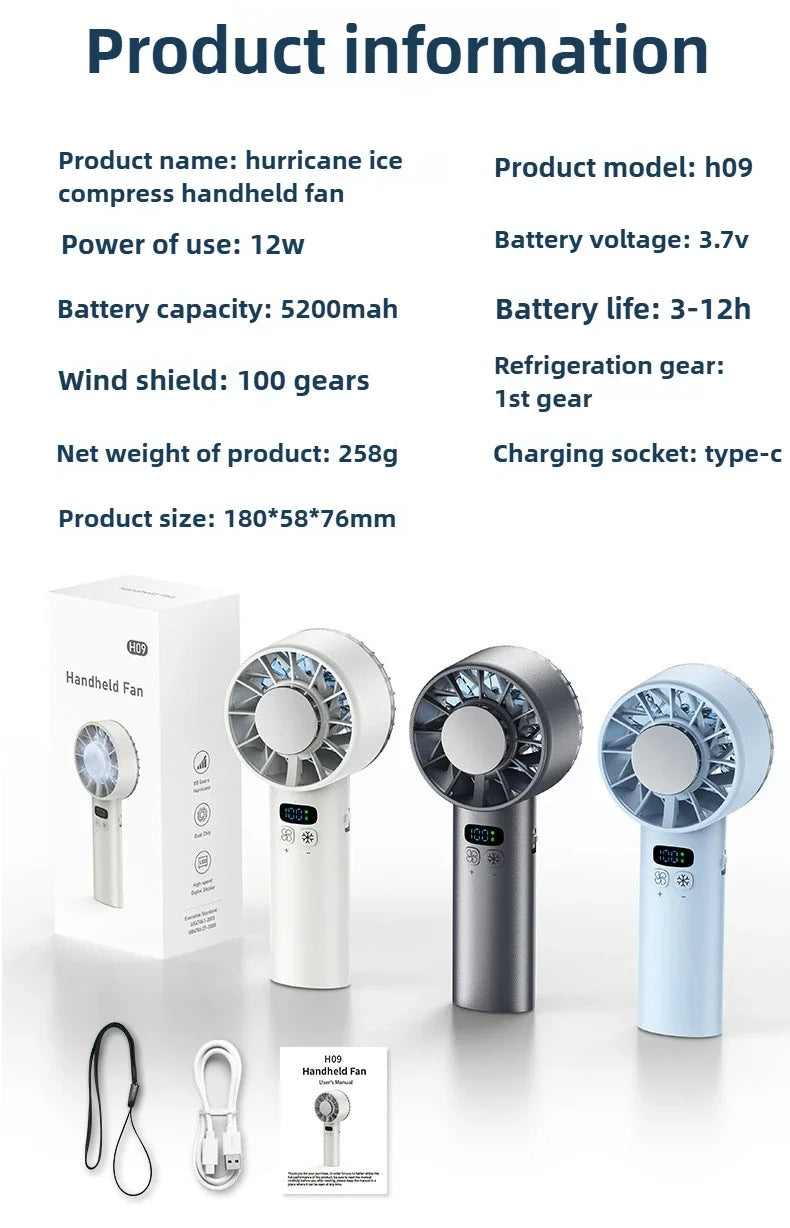 Portable High-Speed Rechargeable Handheld Fan with LED Display