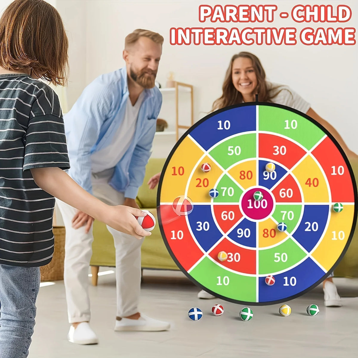 Sticky Ball Dart Board Set for Kids – Double-Sided Educational Family Game