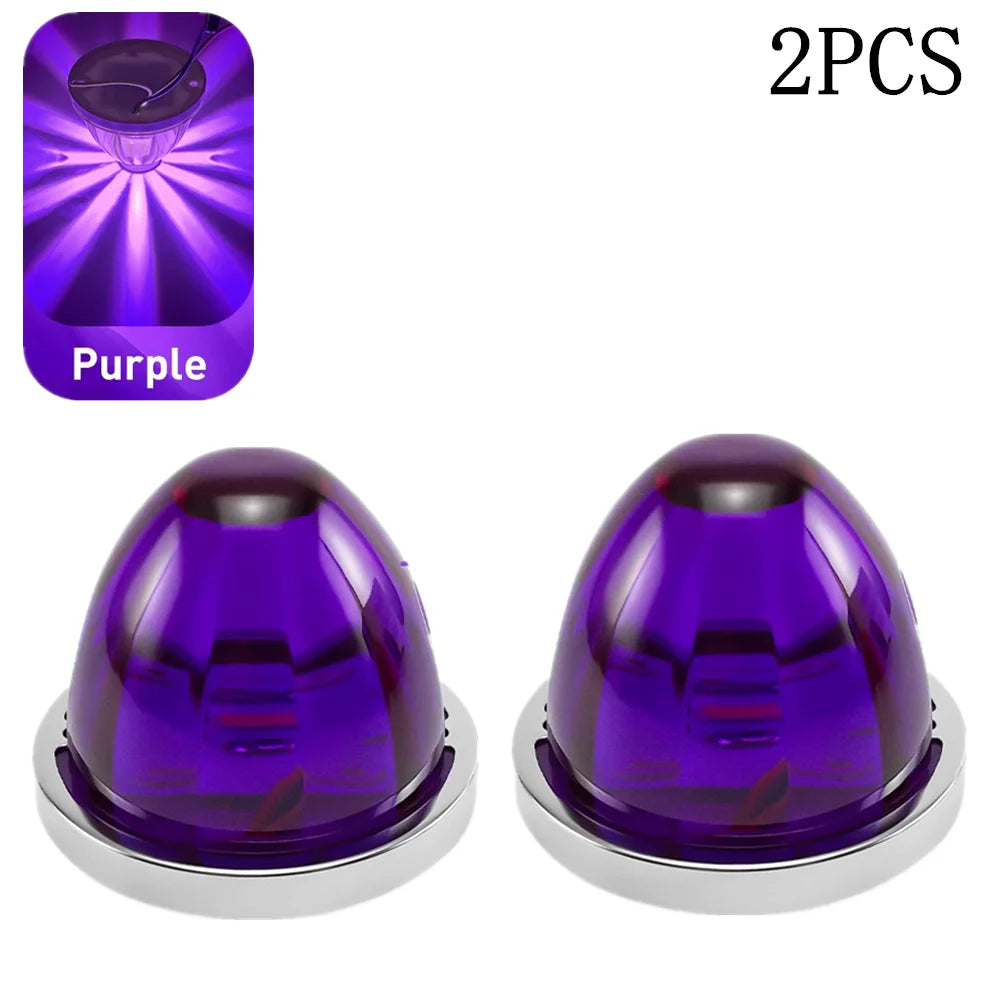 Two purple waterproof LED side marker lights for trucks, trailers, and vans.