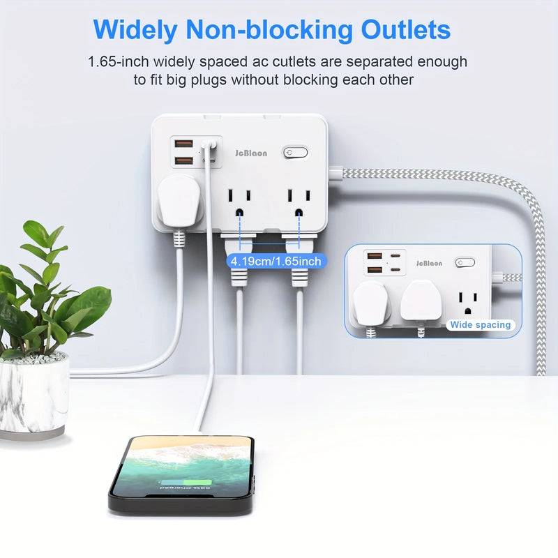Regleta de Protección contra Sobretensiones con 6 Enchufes y Puertos USB