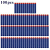 A set of 100 soft suction cup bullets for an electric gatling gun toy, arranged in rows.