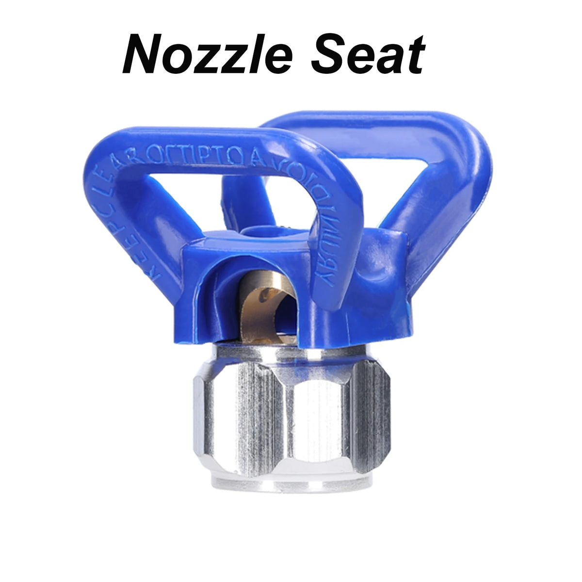 Blue nozzle seat with a handle and metal fitting for paint spray equipment