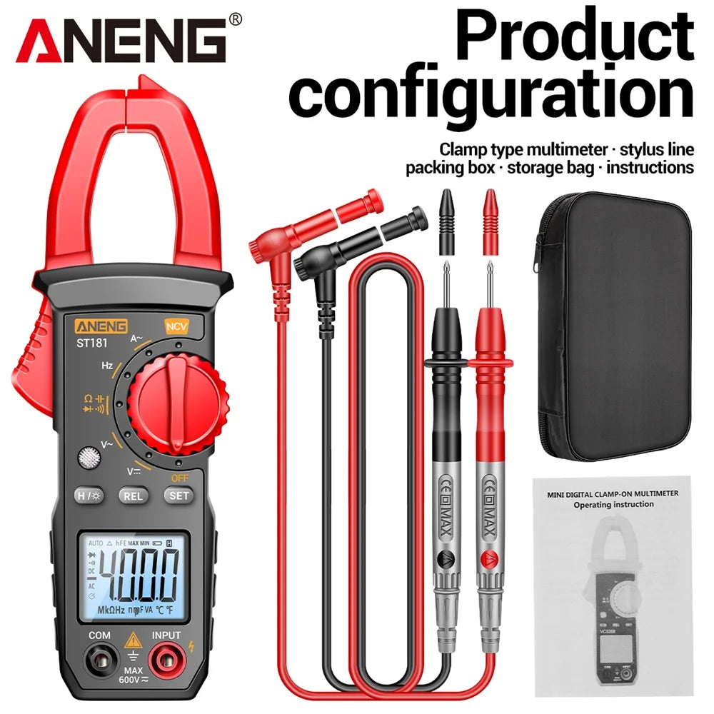 Digital Clamp Meter with AC/DC Voltage, Current, and Resistance Testing
