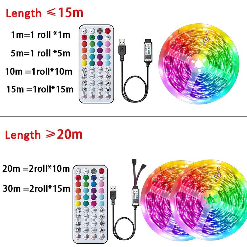 USB-Powered RGB LED Strip Lights with Music Sync & App Control