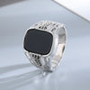 Vintage Sterling Silver Ring with Natural Black Agate Stone