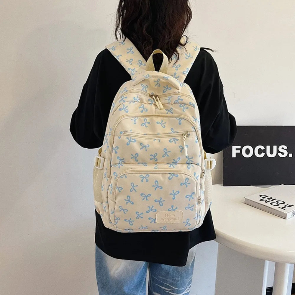 Cute Large-Capacity Bow Print Backpack Set
