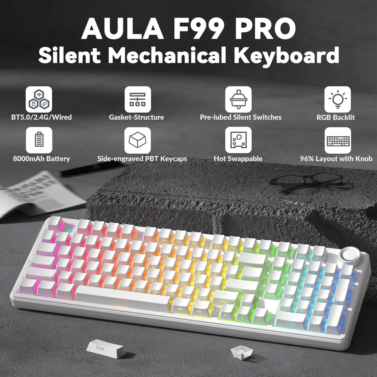AULA F99 Pro Wireless Silent Mechanical Keyboard with RGB