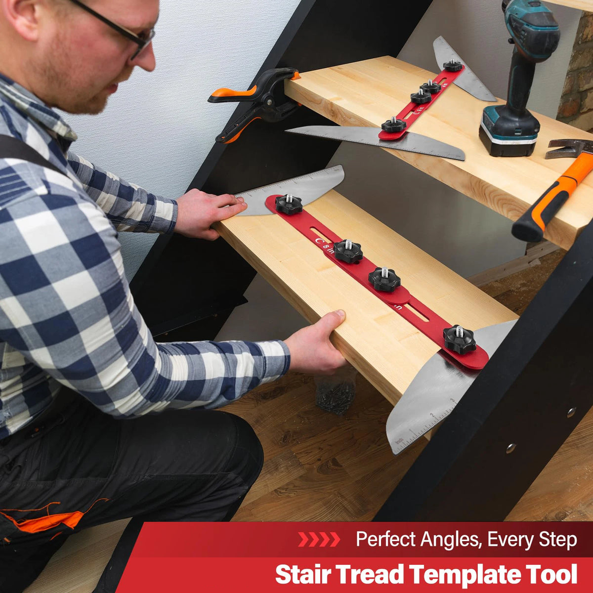 Adjustable Metal Stair Tread Gauge for Accurate Layout & Cutting