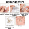 Five steps for bonding jewelry using clear multi-surface epoxy glue including cleaning, applying glue, pressing, and curing.